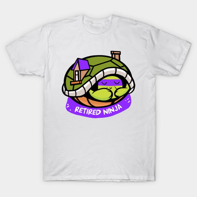 Funny turtle ninja – retired ninja (purple) T-Shirt by LiveForever